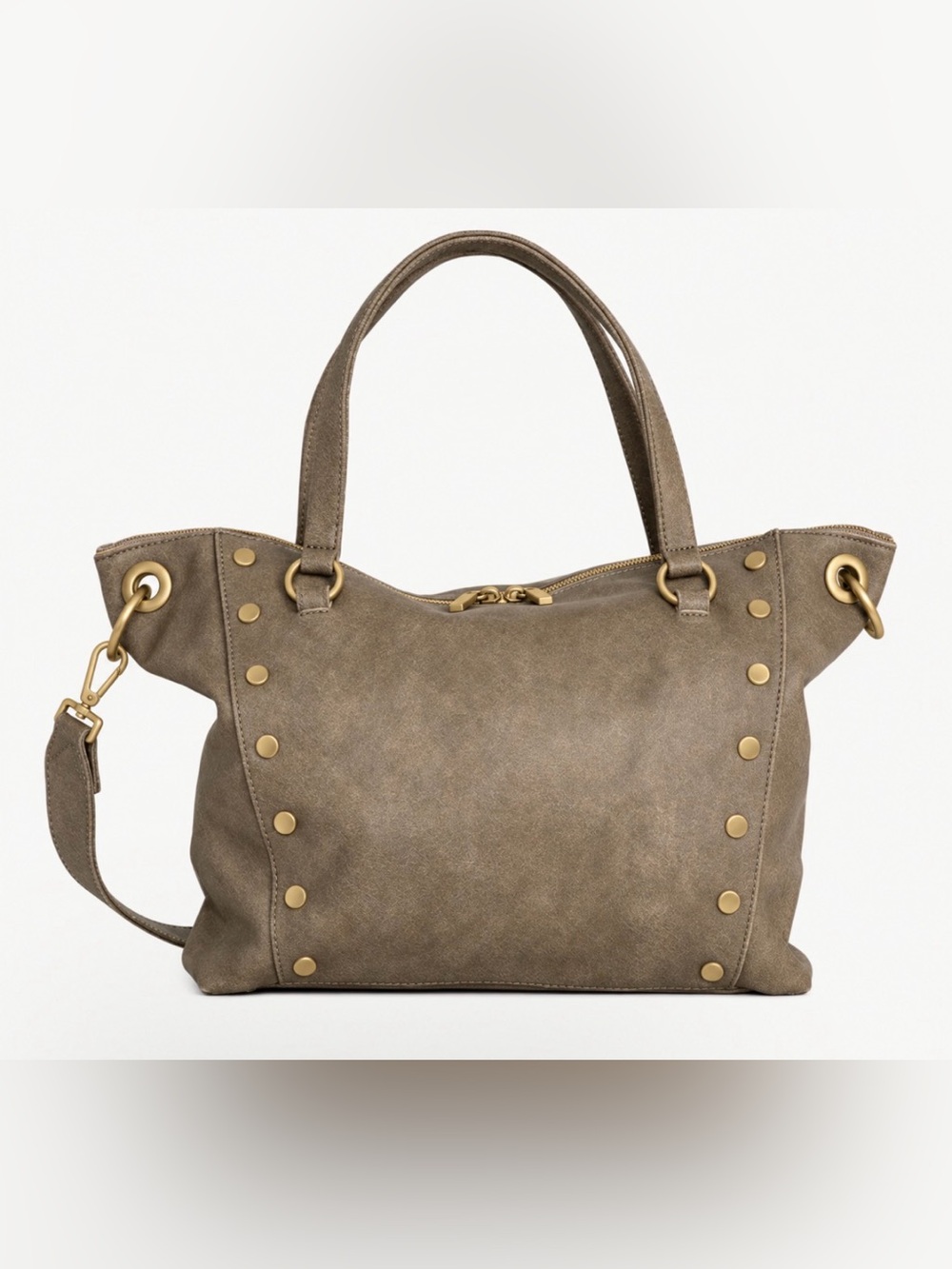 Hammitt Daniel Large Grey/Natural Suede Matte Gold Stud Tote